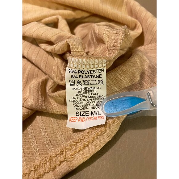 Femme Luxe Ribbed Beige Lounge Set M V Neck Top Long Sleeves Elastic Waist Pants - Picture 6 of 7